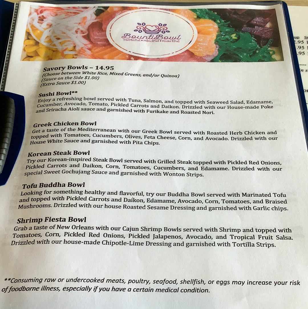 BountiBowl Menu