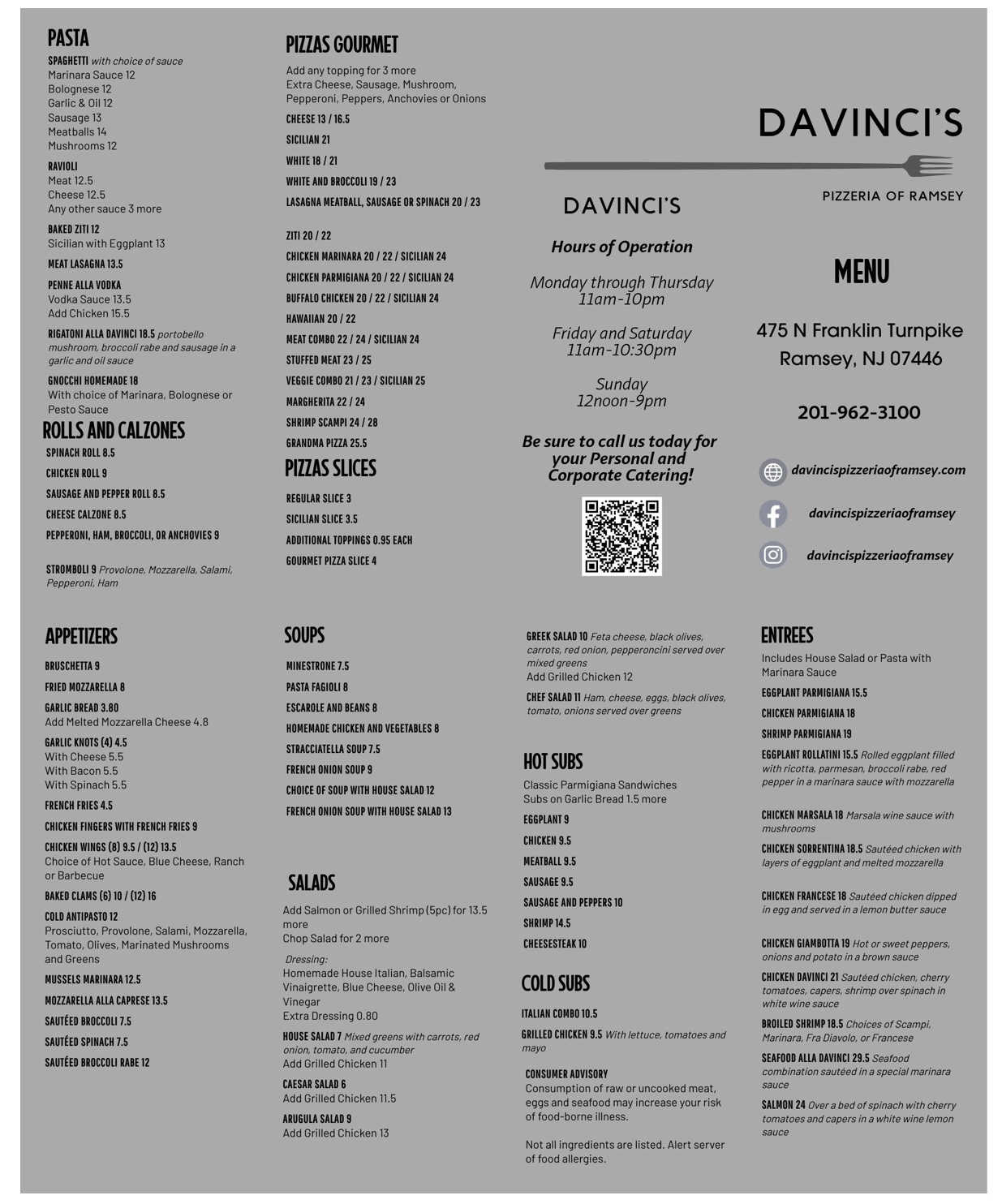 DAVINCI'S PIZZERIA OF RAMSEY Menu