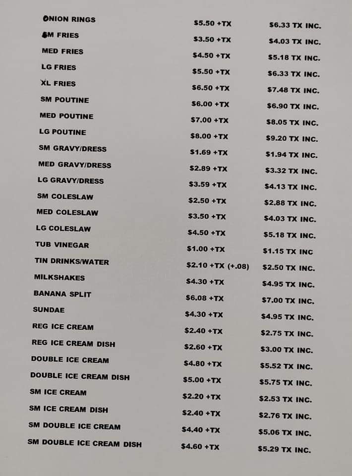 Sharon's Drive-In Menu