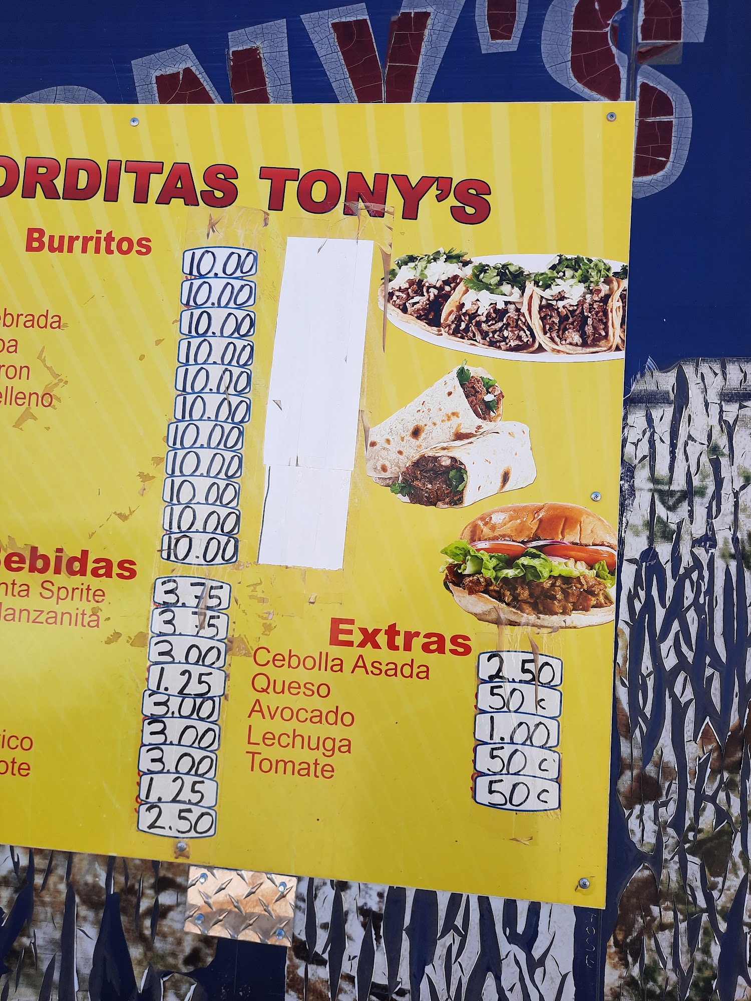 Tony's Tacos Menu