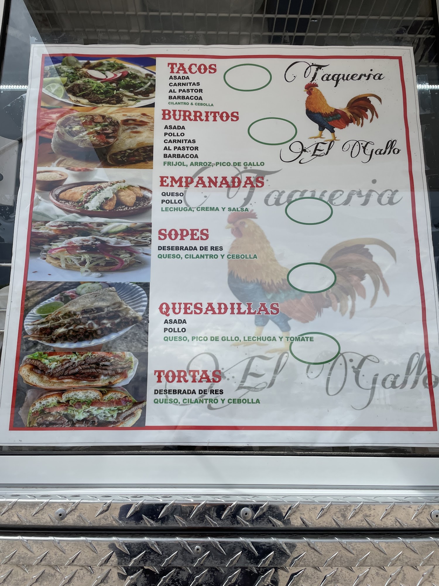 Taqueria el gallo Menu