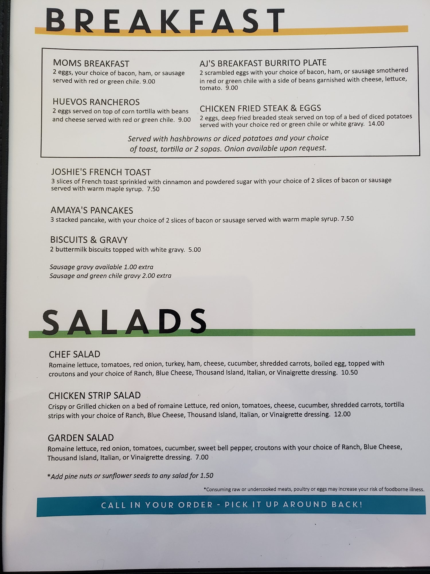 Ya-Ya's Home Kitchen Menu