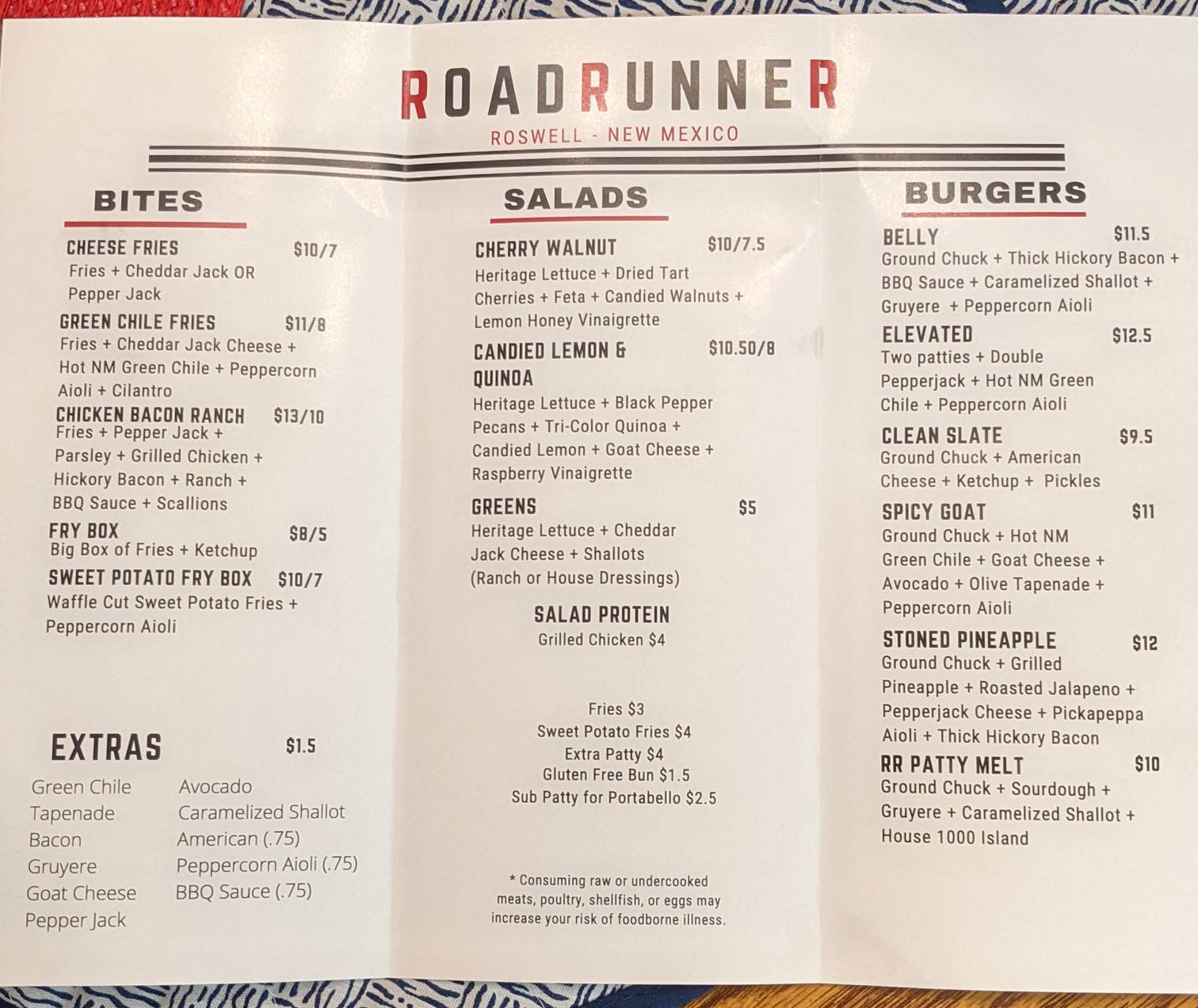 Roadrunner Cafe Menu