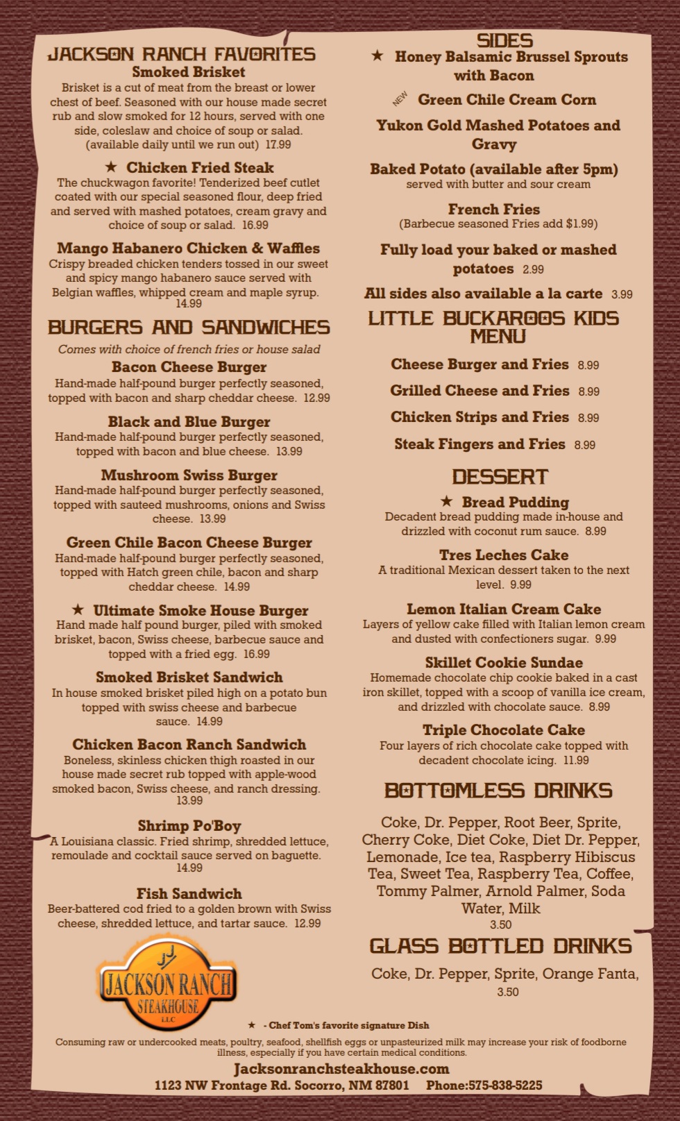 Jackson Ranch Steakhouse 1123 NW, Frontage Rd, Socorro, NM 87801
