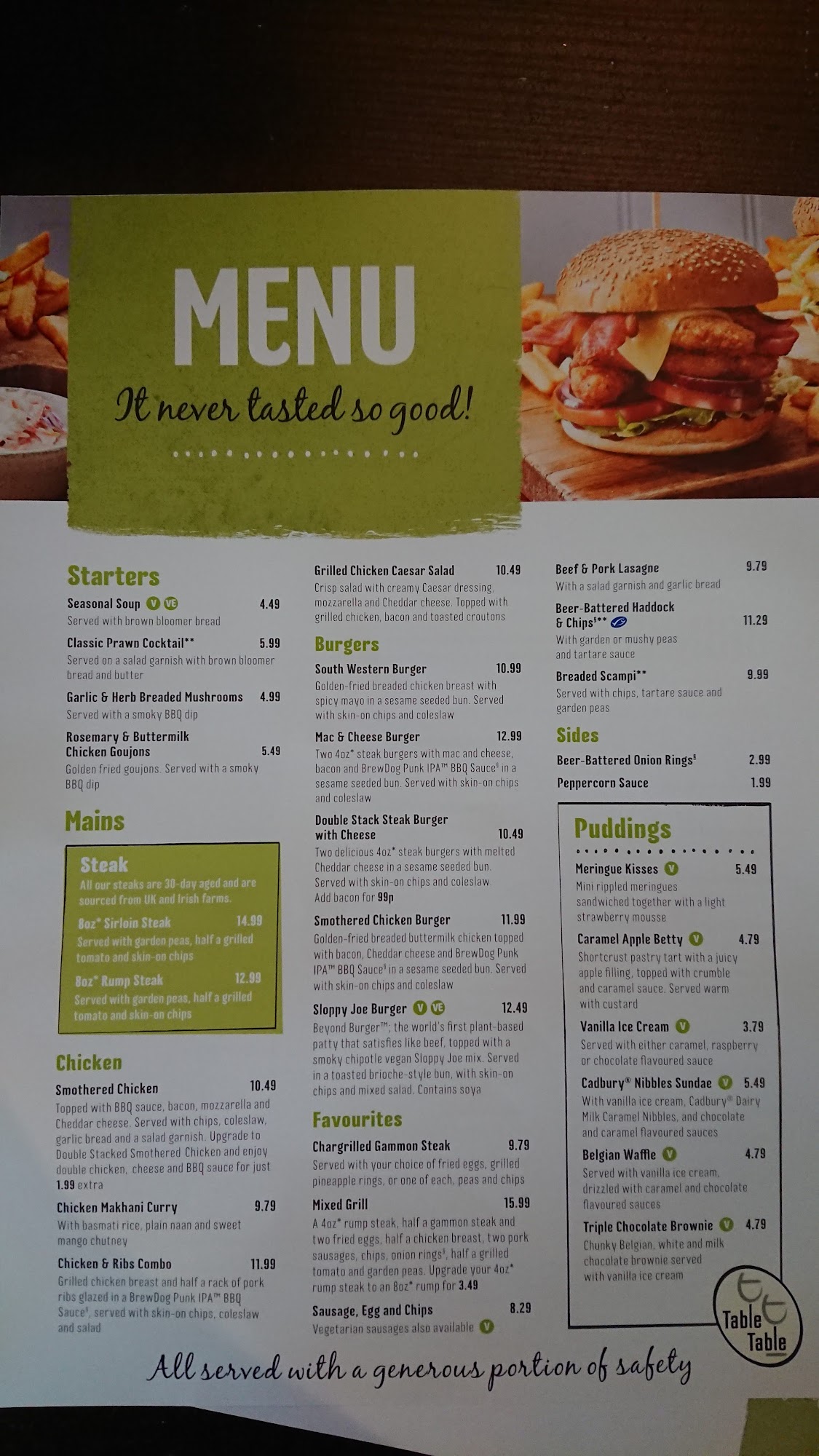 Riverside Table Table Menu