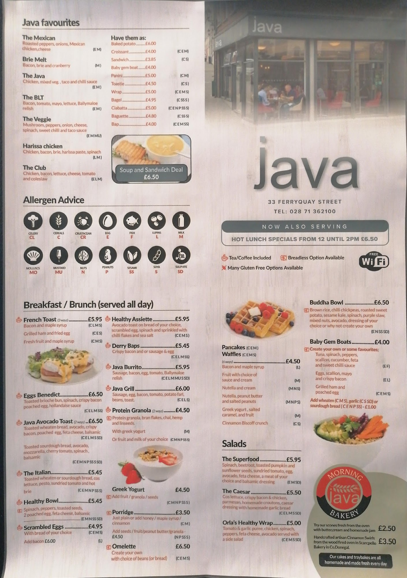 Java Sandwich Express Menu