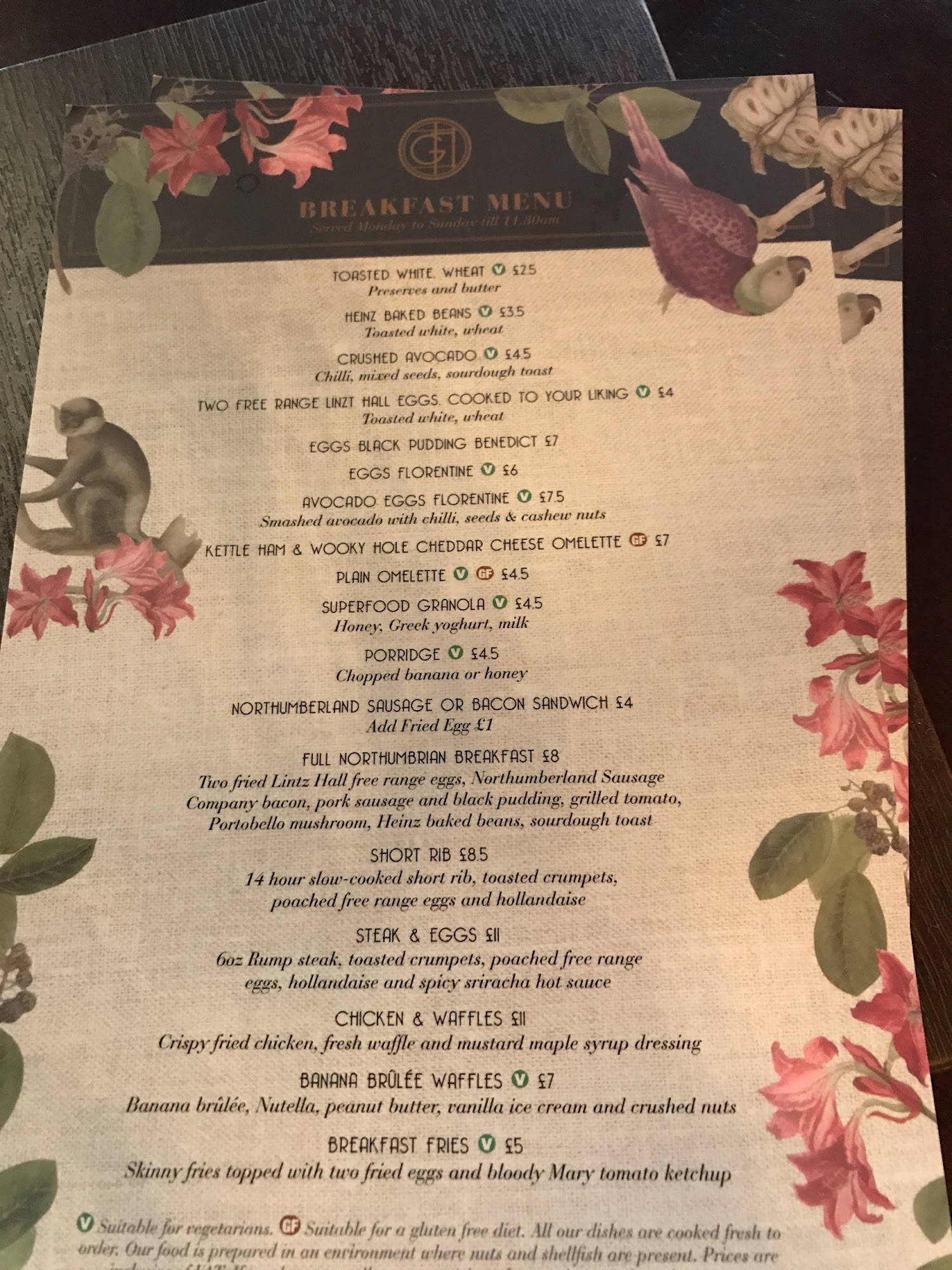 Glass House Cramlington Menu