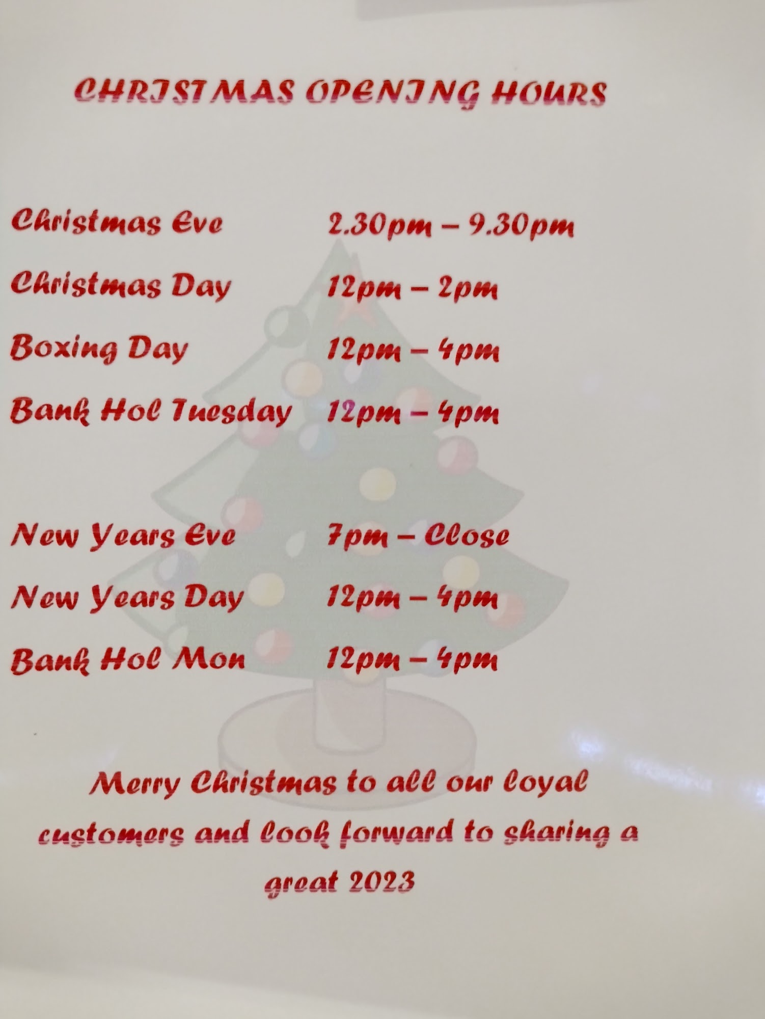 The Beehive Inn Menu