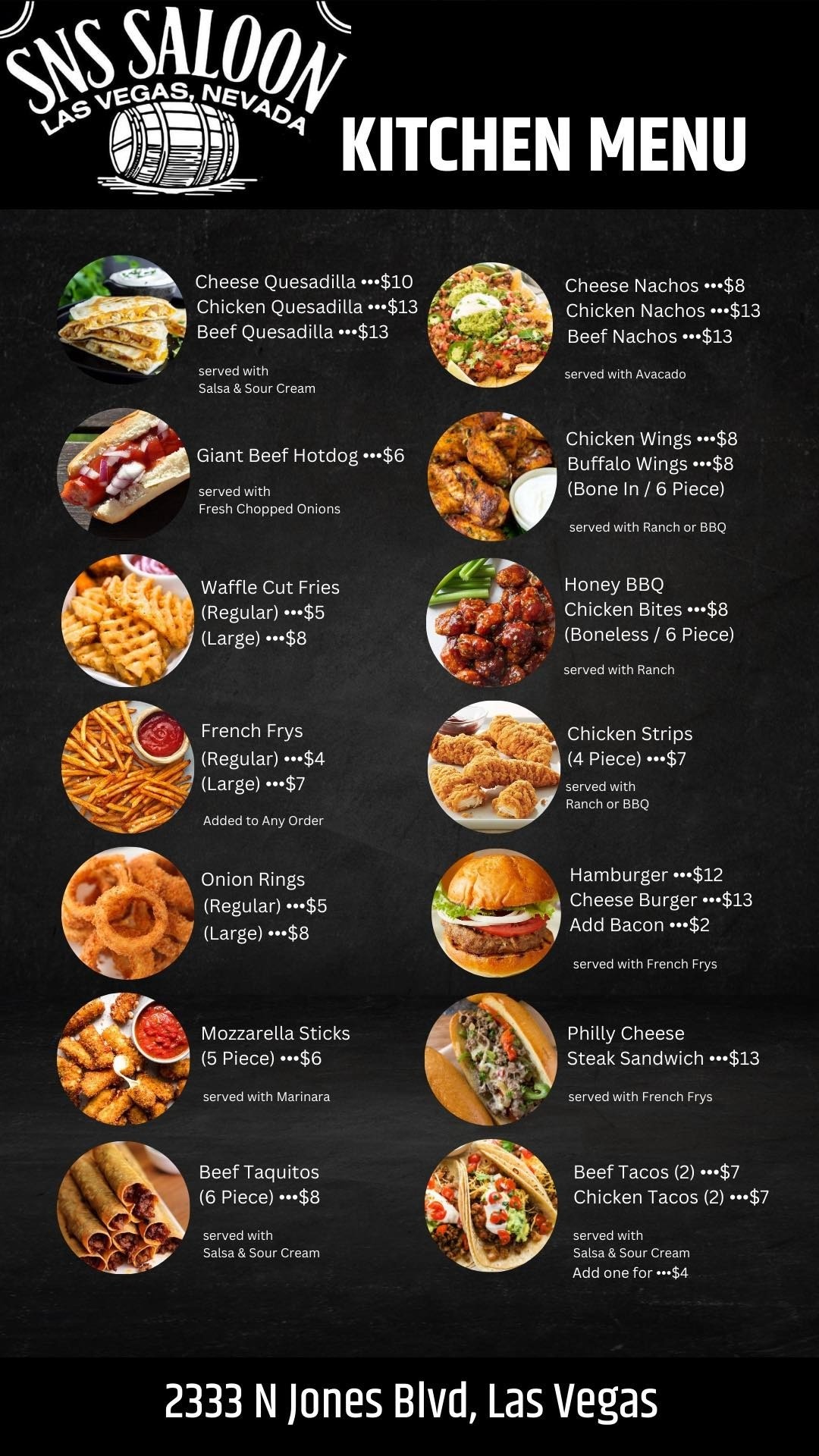 Saddle N Spurs Saloon Menu