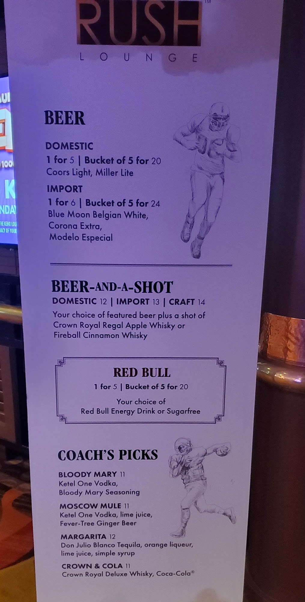 Rush Lounge Menu