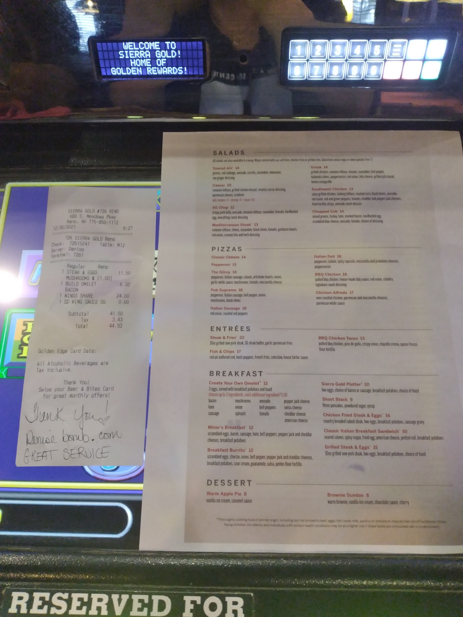 Sierra Junction Menu