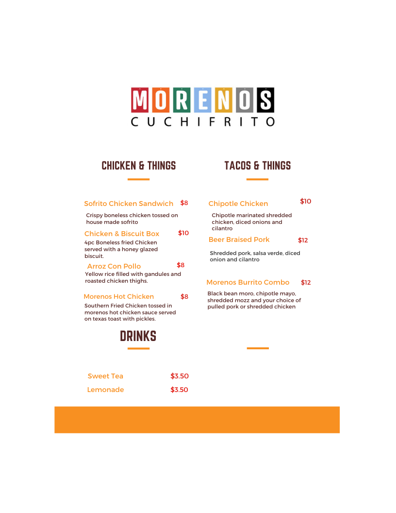 Moreno's Cuchifrito Menu