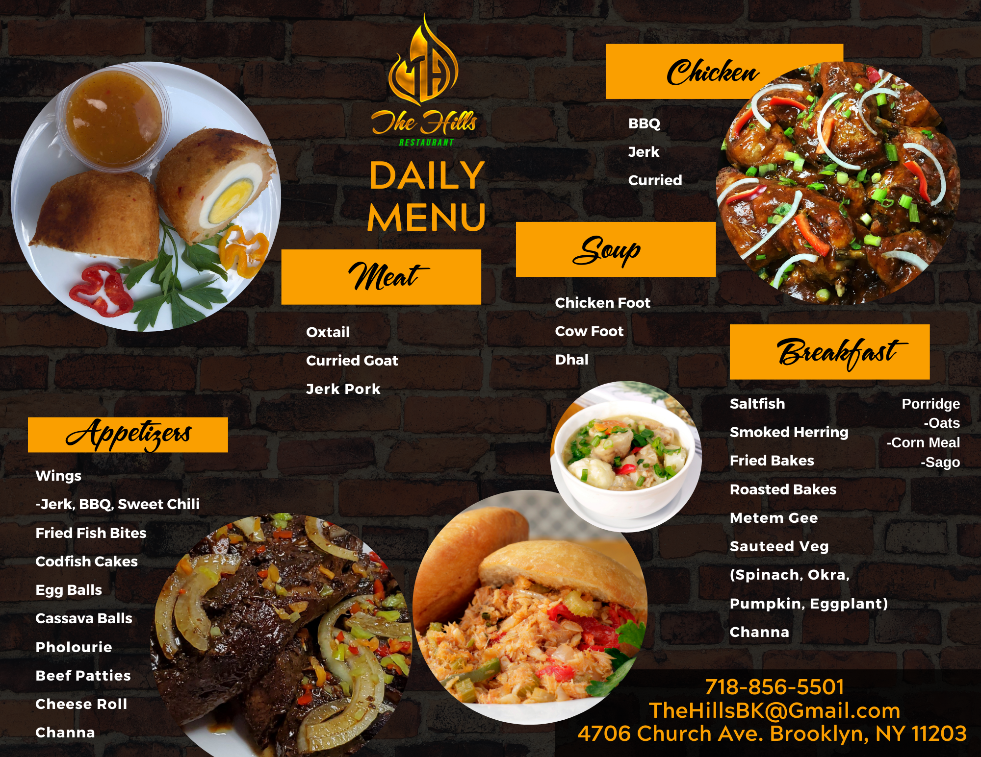 The Hills Restaurant Menu