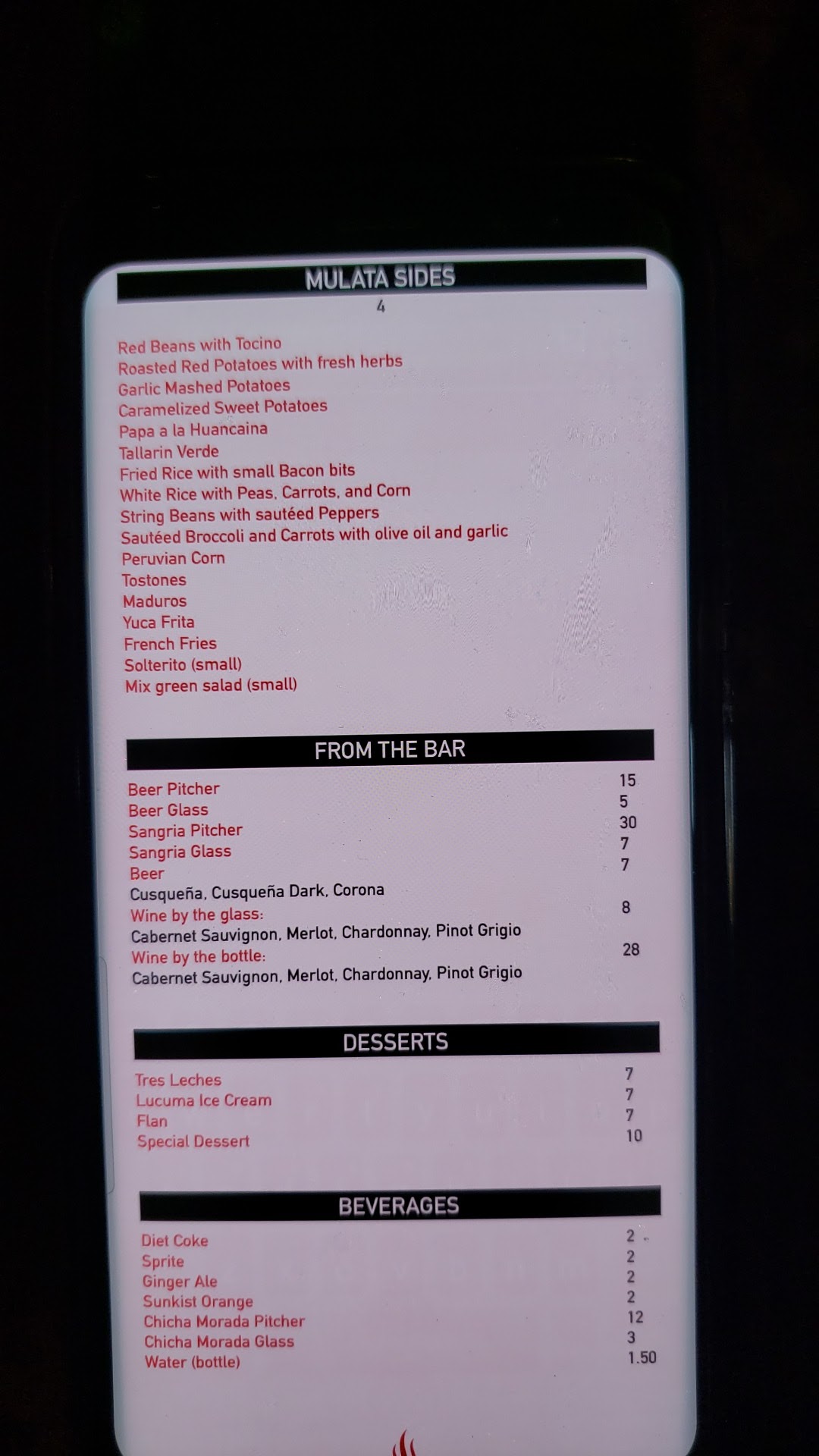 Chimu Express Menu