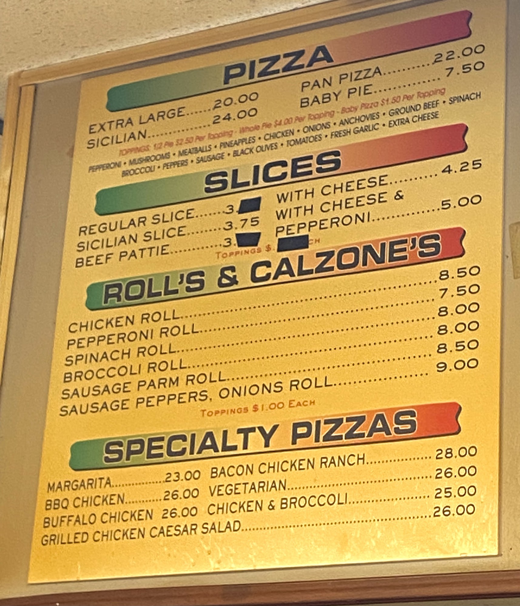 Sal & Paul's Pizzeria Menu