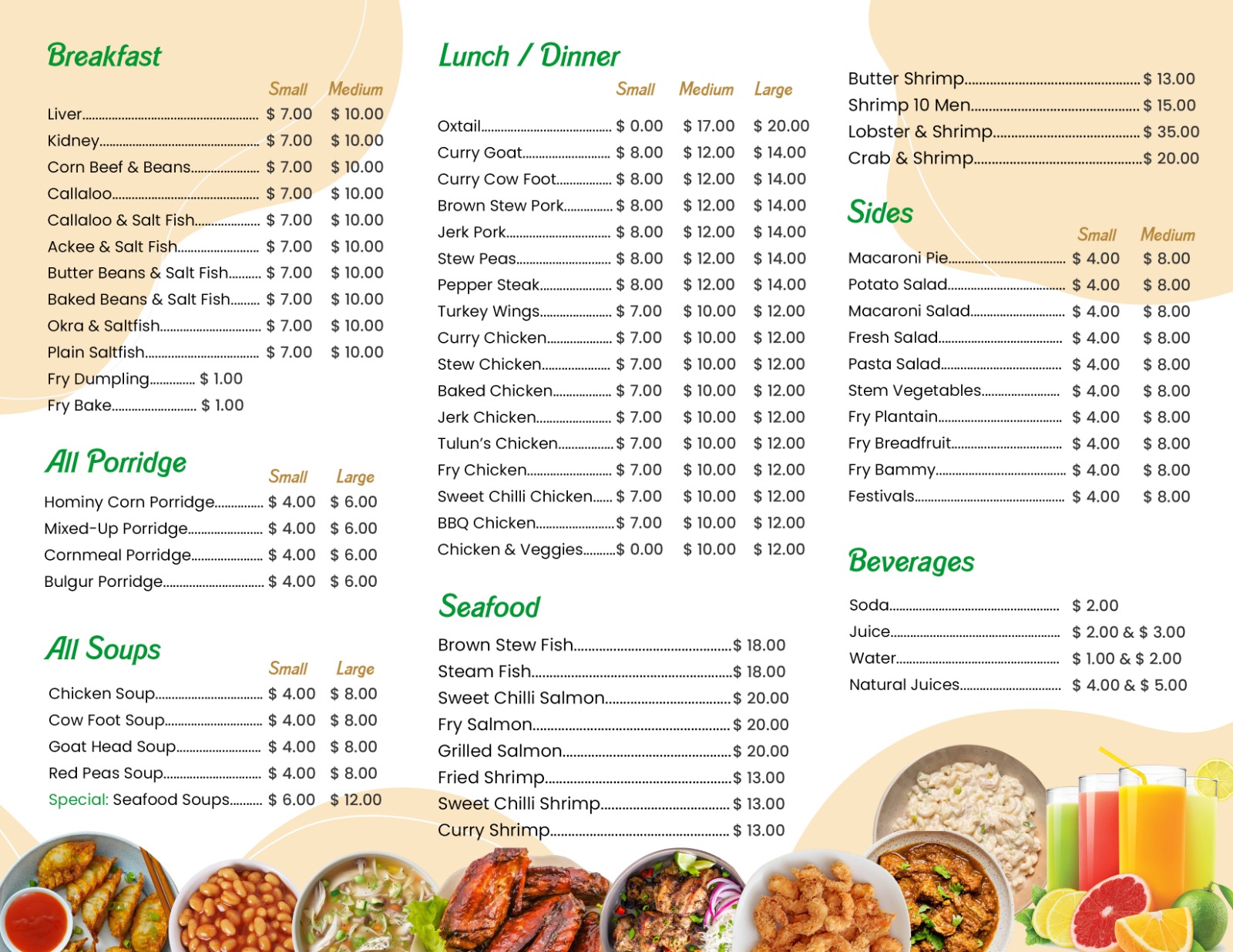 Tulun's caribbean cuisine Menu