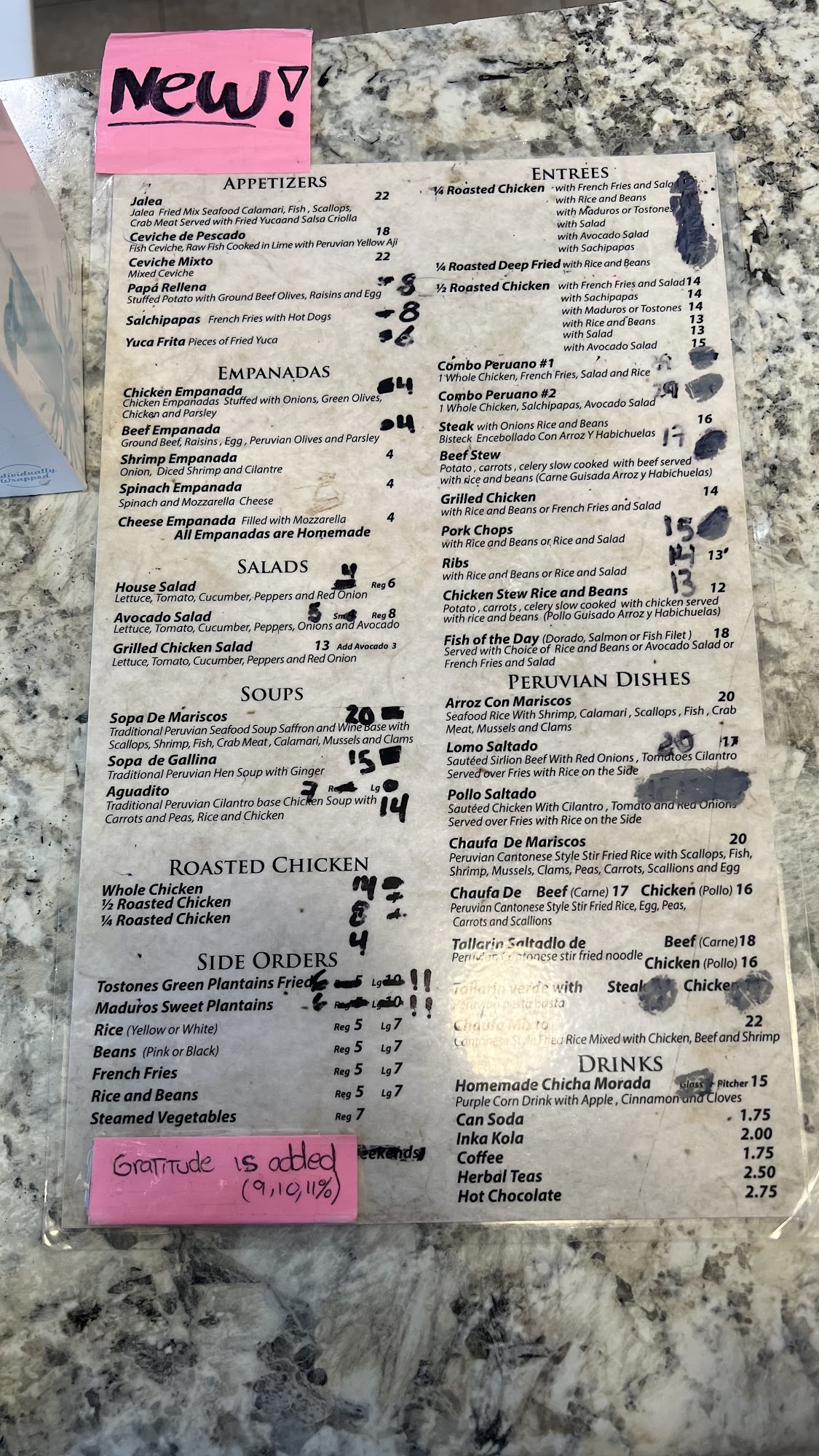 El Pollo Peruano Menu