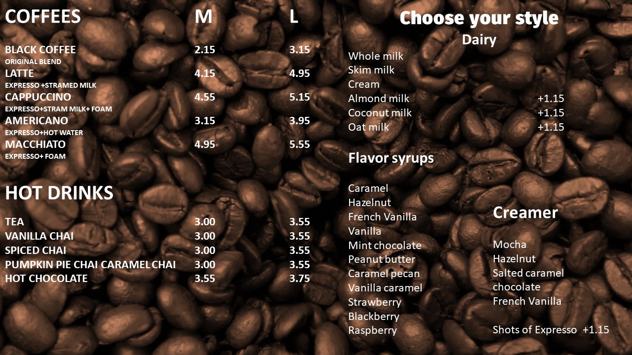 Golden coffee and breakfast Menu