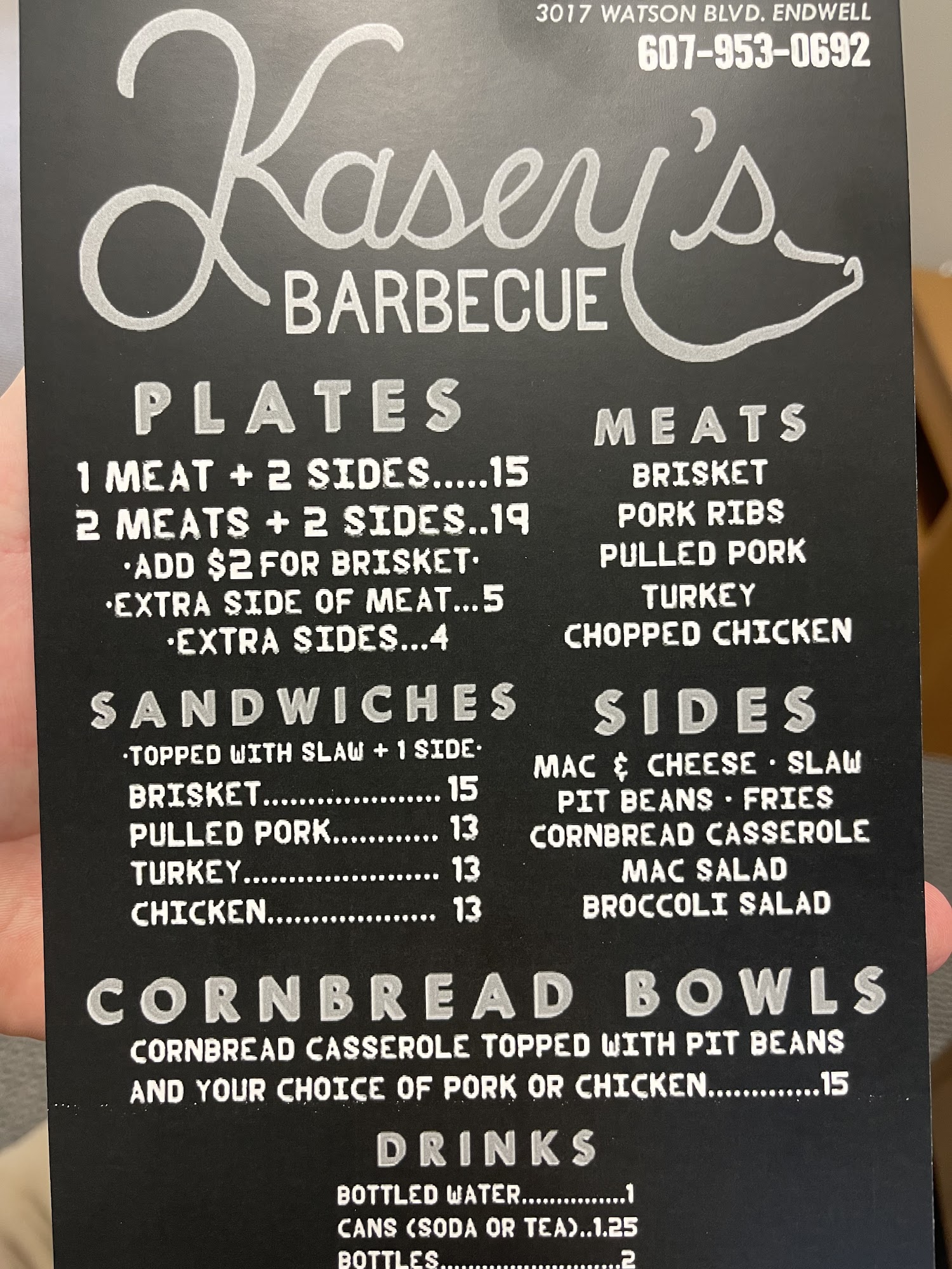 Kasey's Barbecue Menu