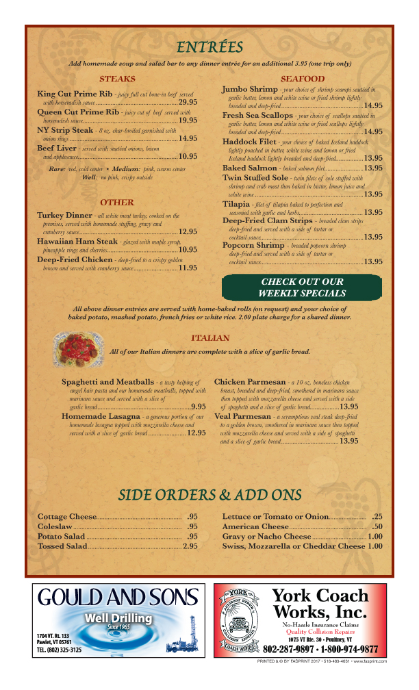 Aj's Fine Food & Spirits Menu