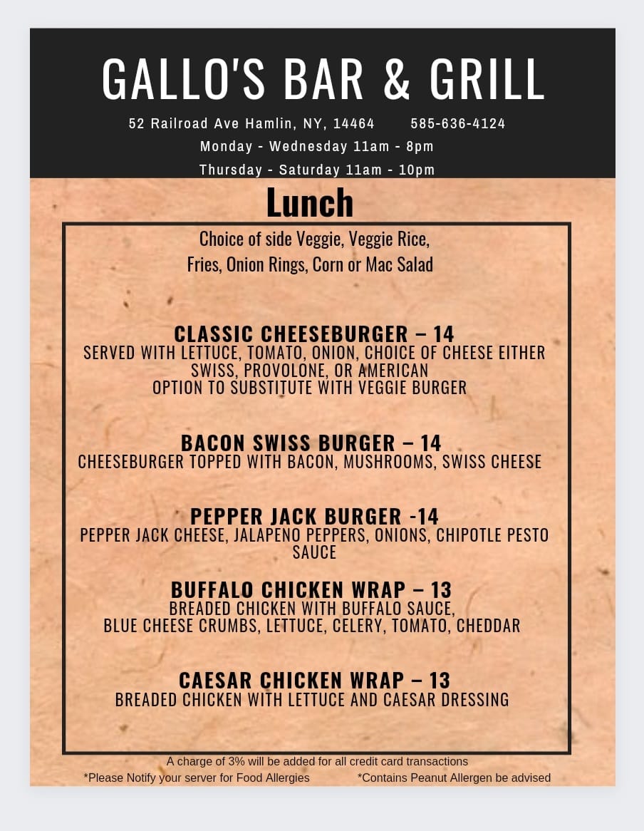 Gallos Bar & Grill Menu