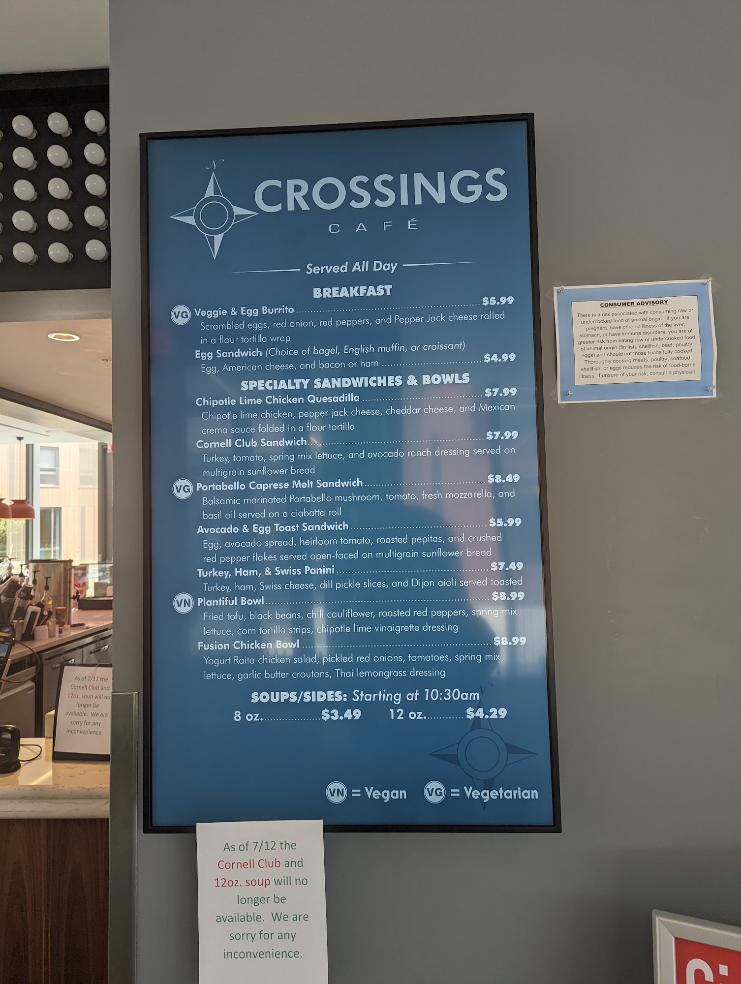 Crossings Café Menu