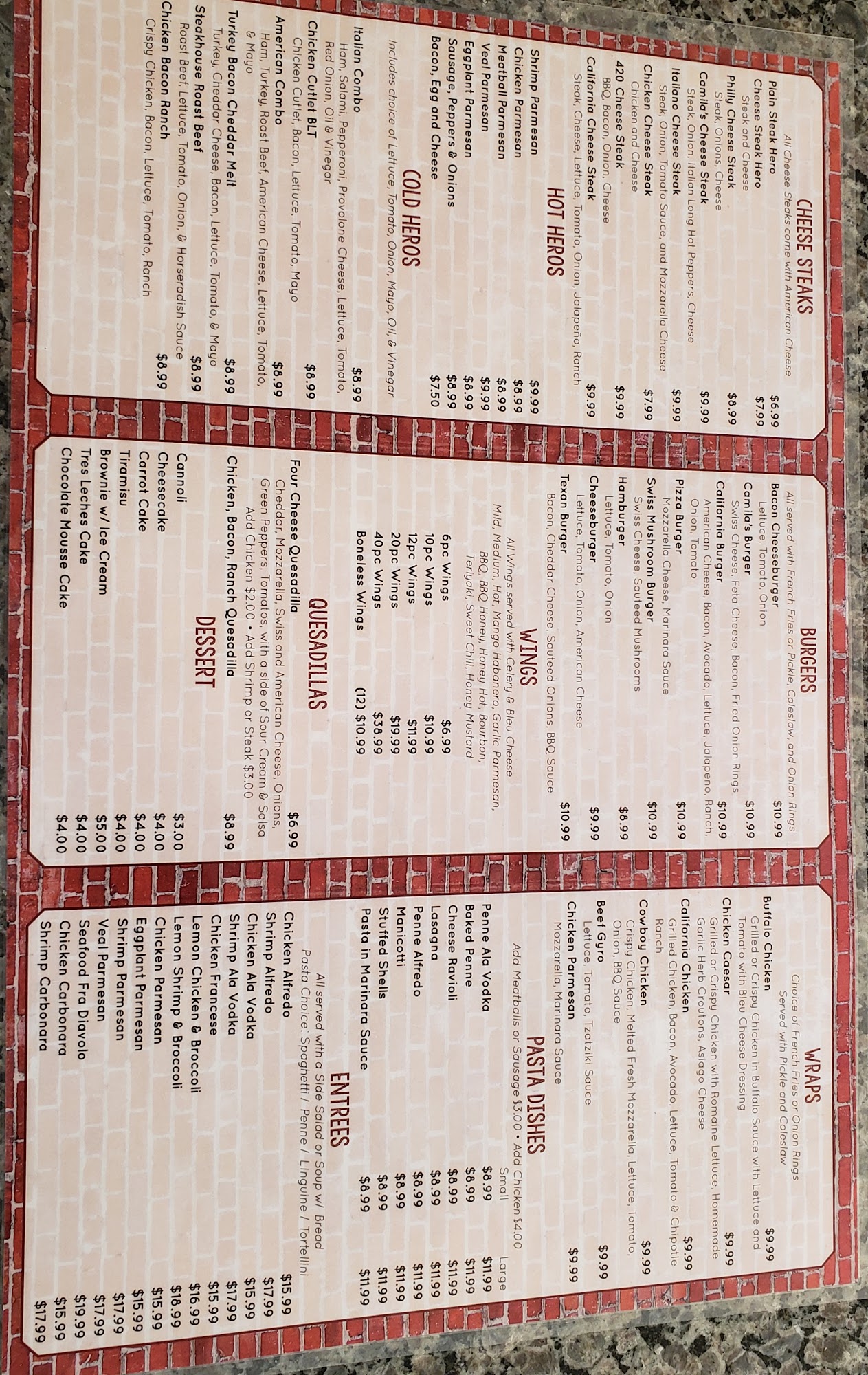 Camila's Pizzeria & Restaurant Menu