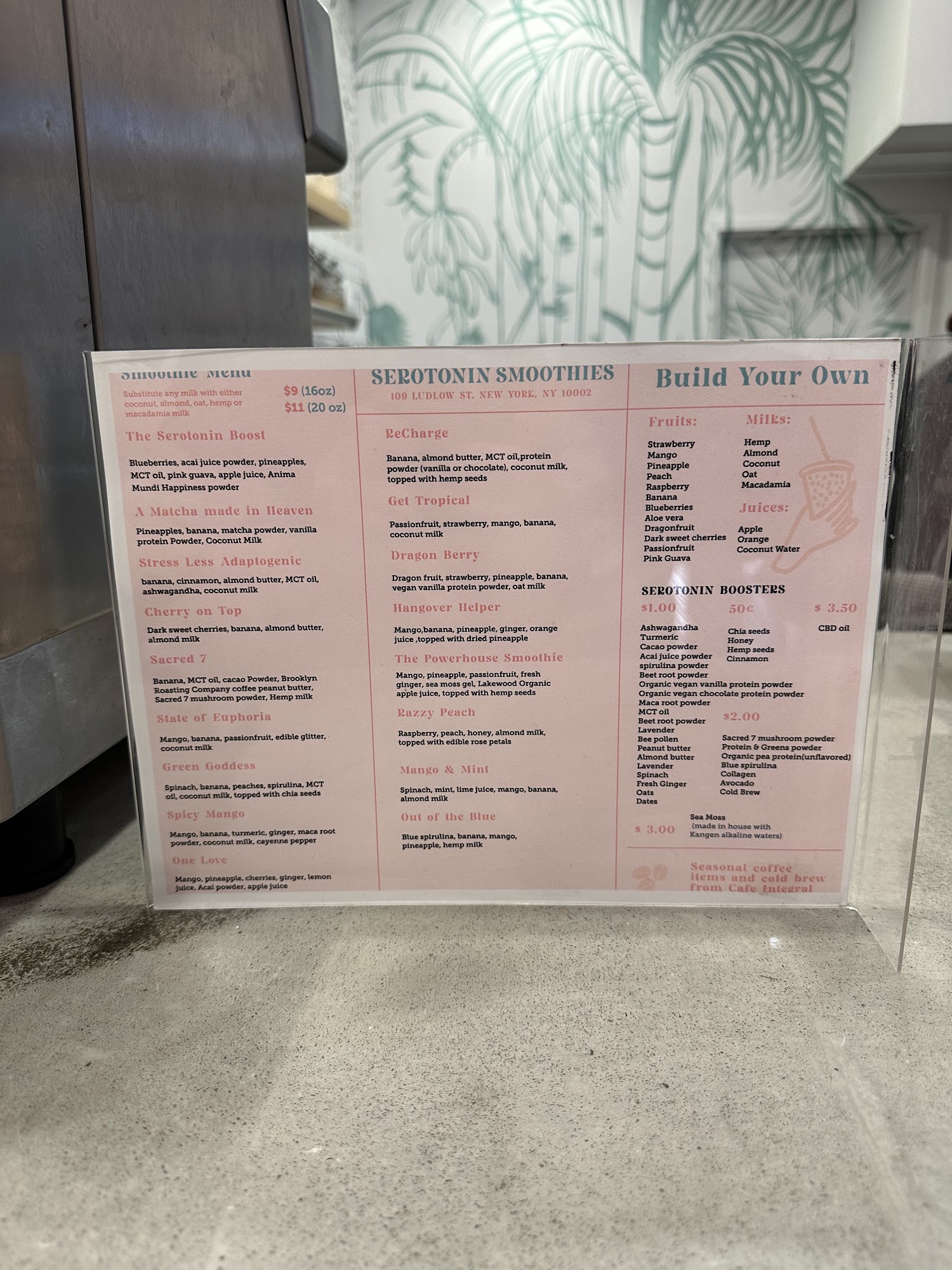 Serotonin Smoothies Menu