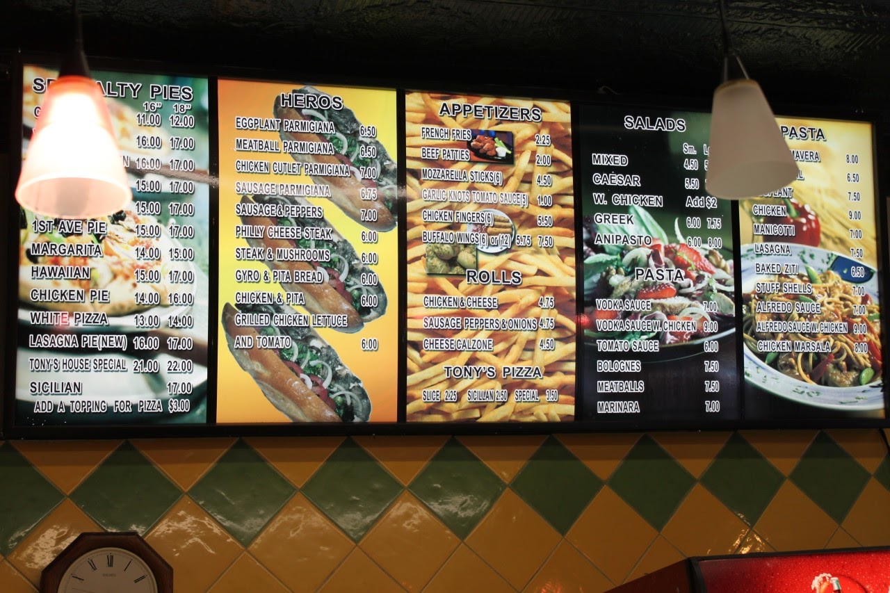 Tony's Famous Pizza Menu