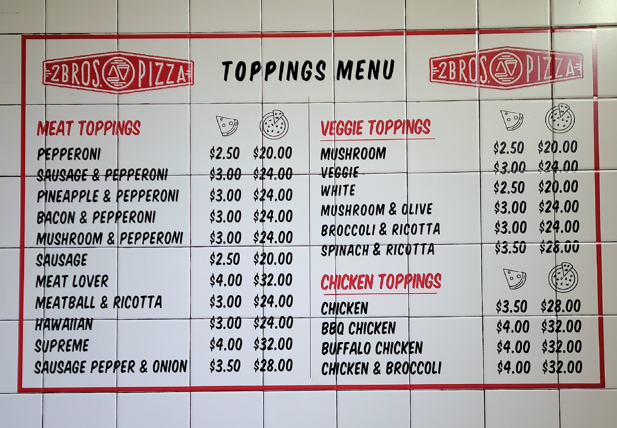 2 Bros Pizza Menu