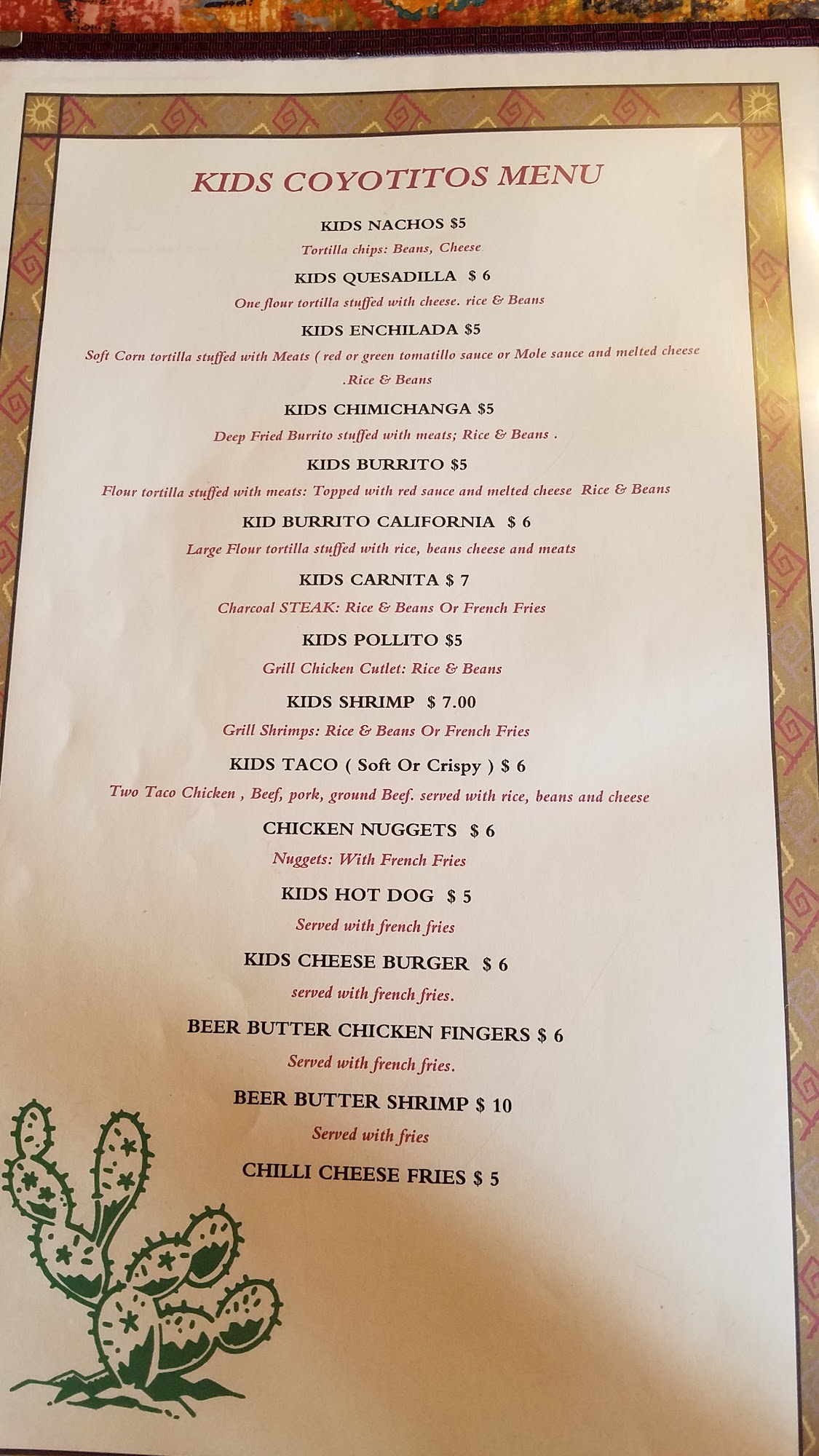Coyote Flaco Poughkeepsie Menu