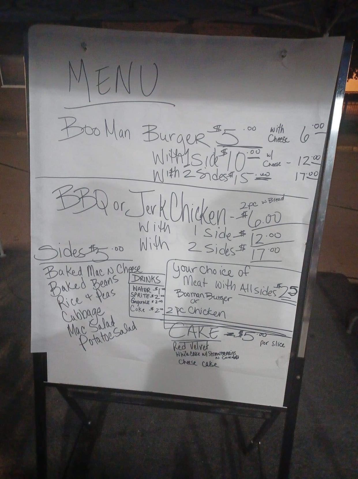 The Kings Den Menu