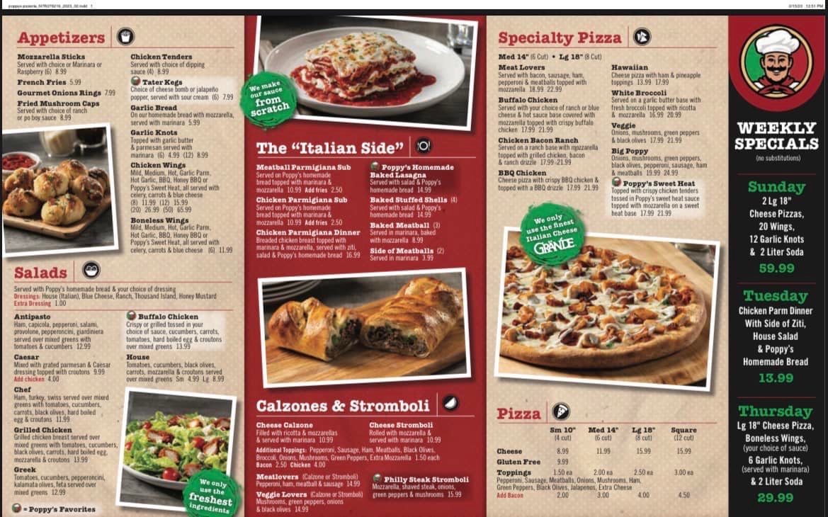 Poppy’s Pizzeria Menu