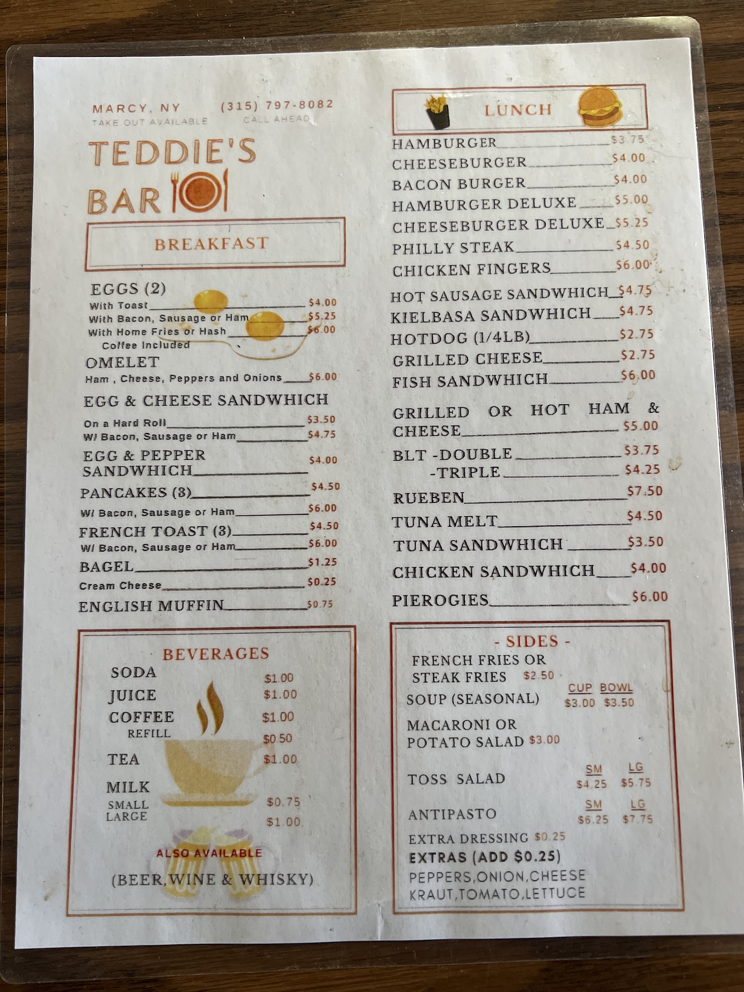 Teddie's Bar Menu