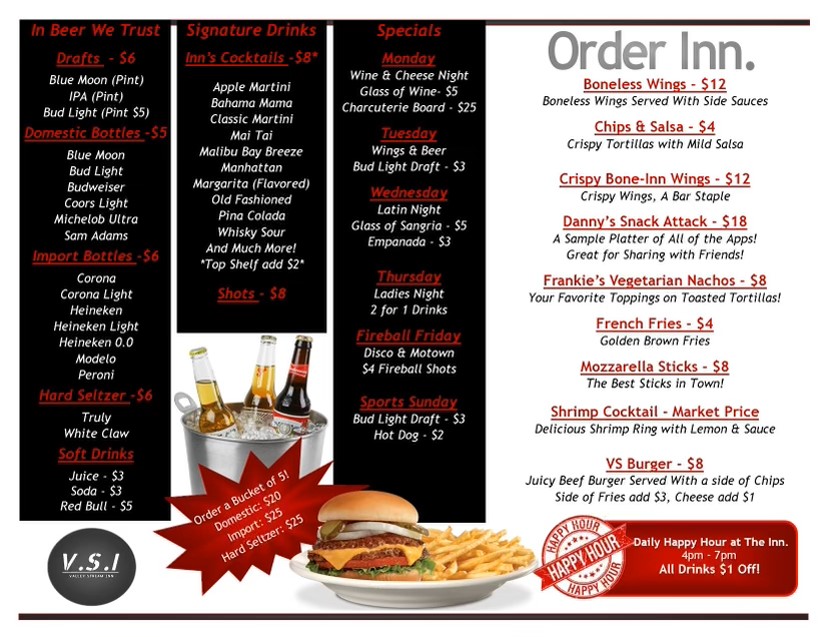 Valley Stream Inn Menu