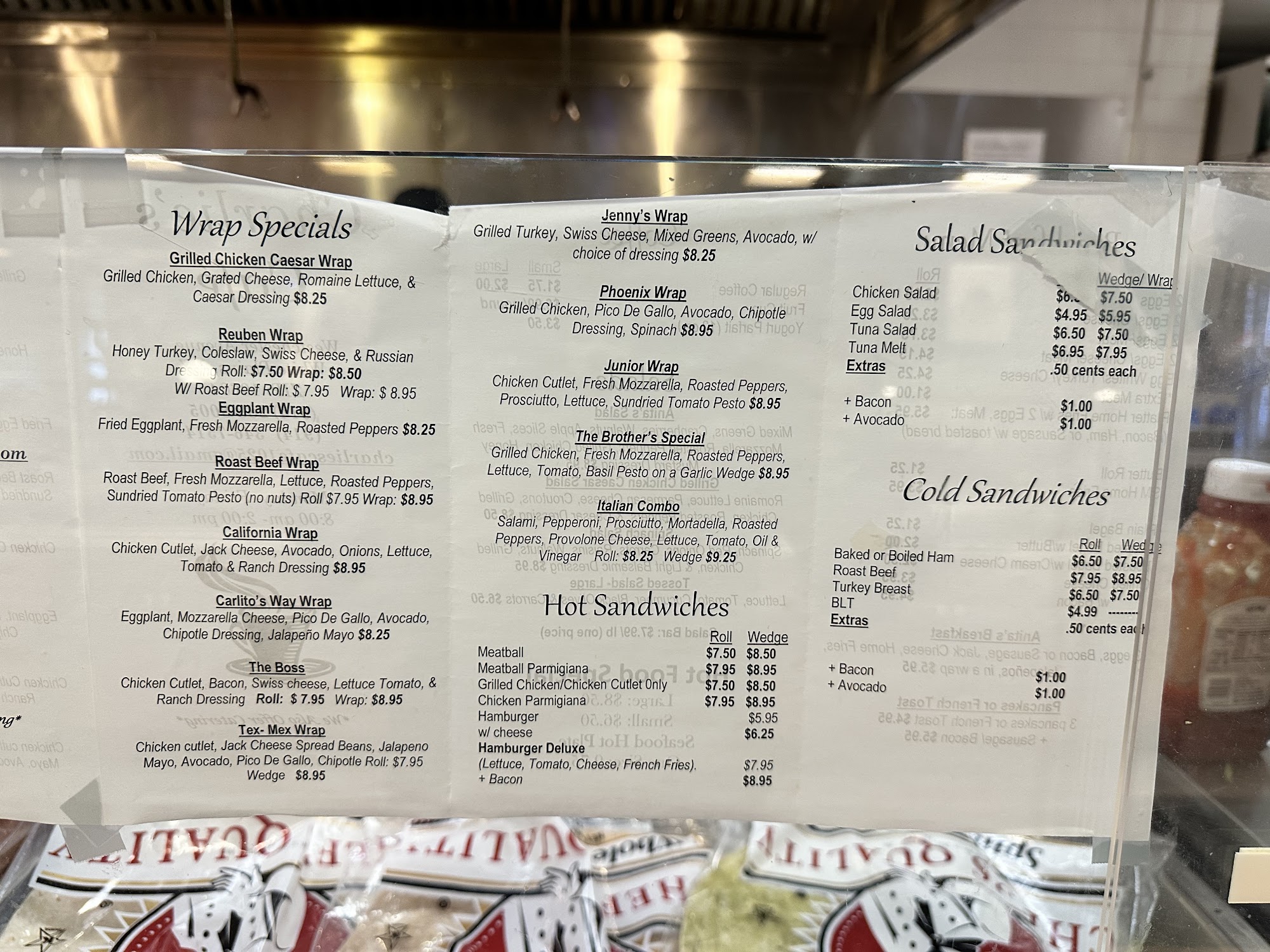 Charlie’s Cafeteria Menu