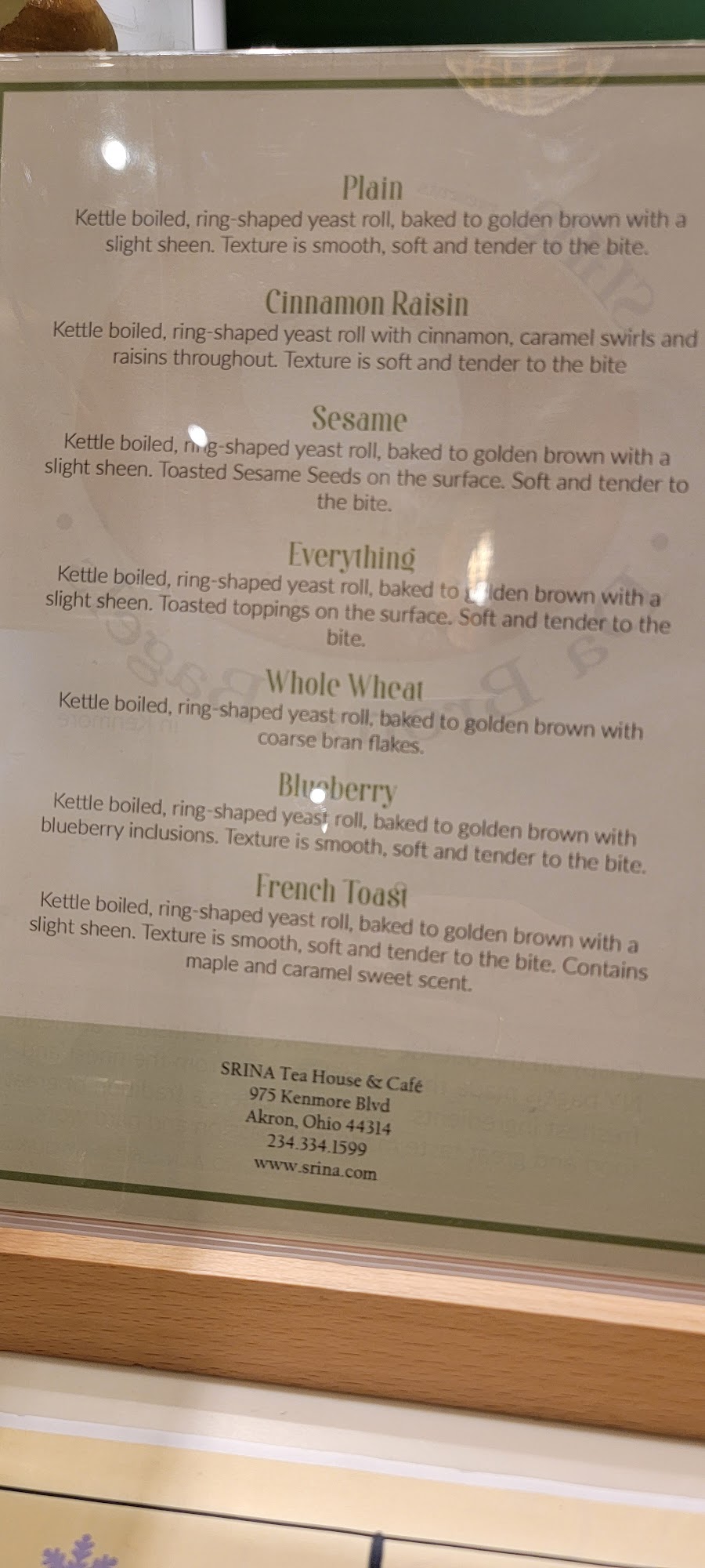 SRINA Tea House & Cafe Menu