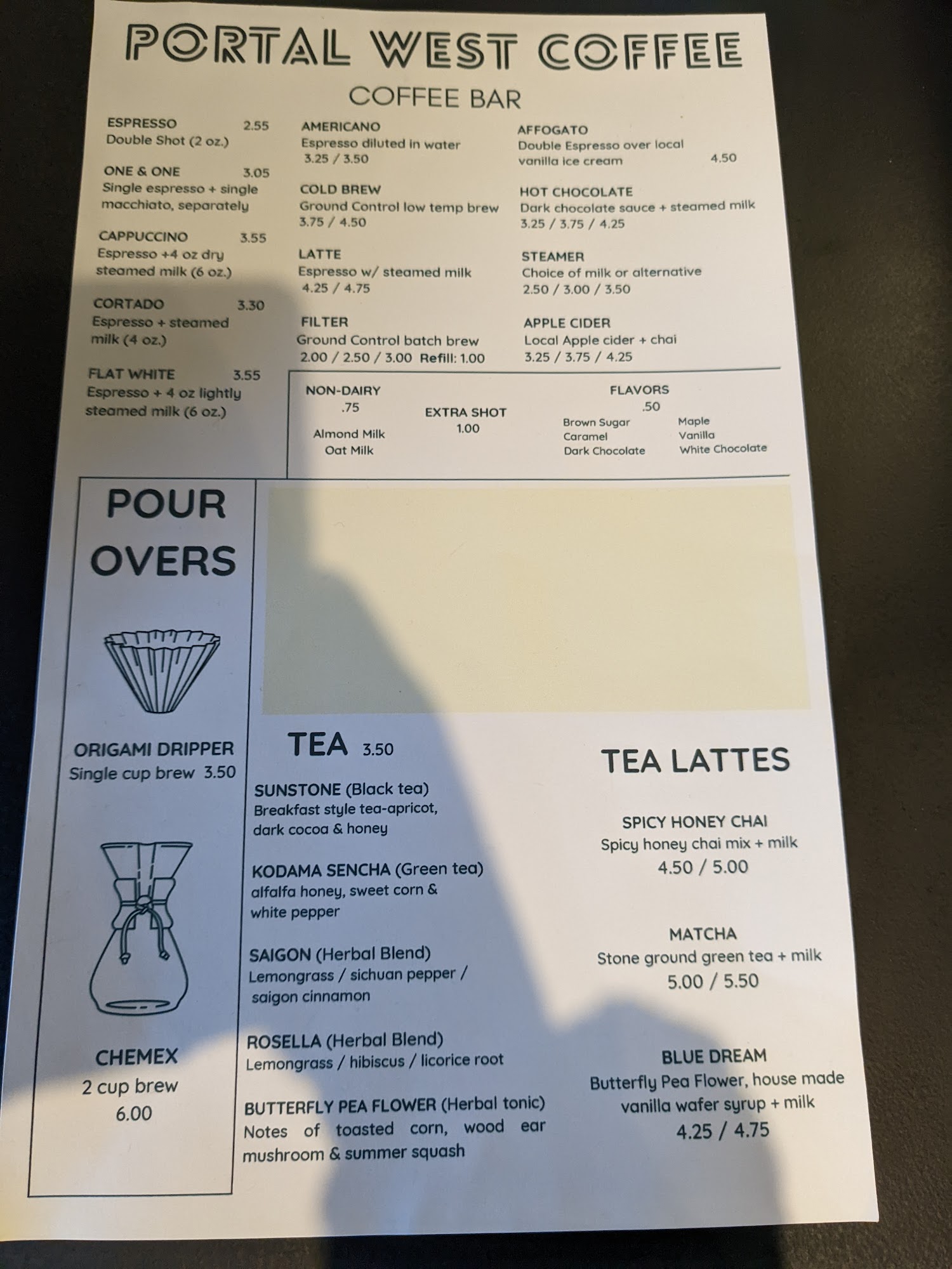 Portal West Coffee Menu