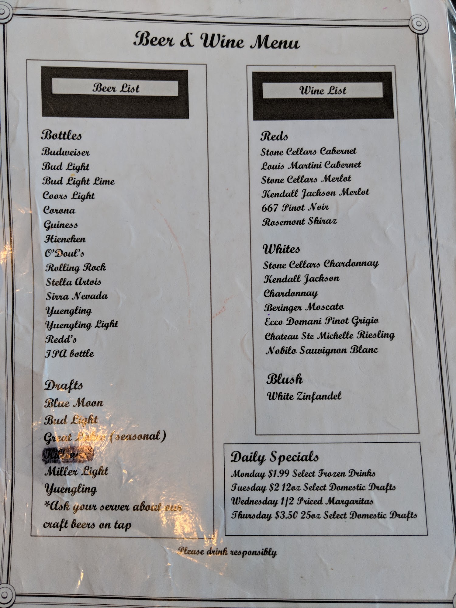 Jake's Menu