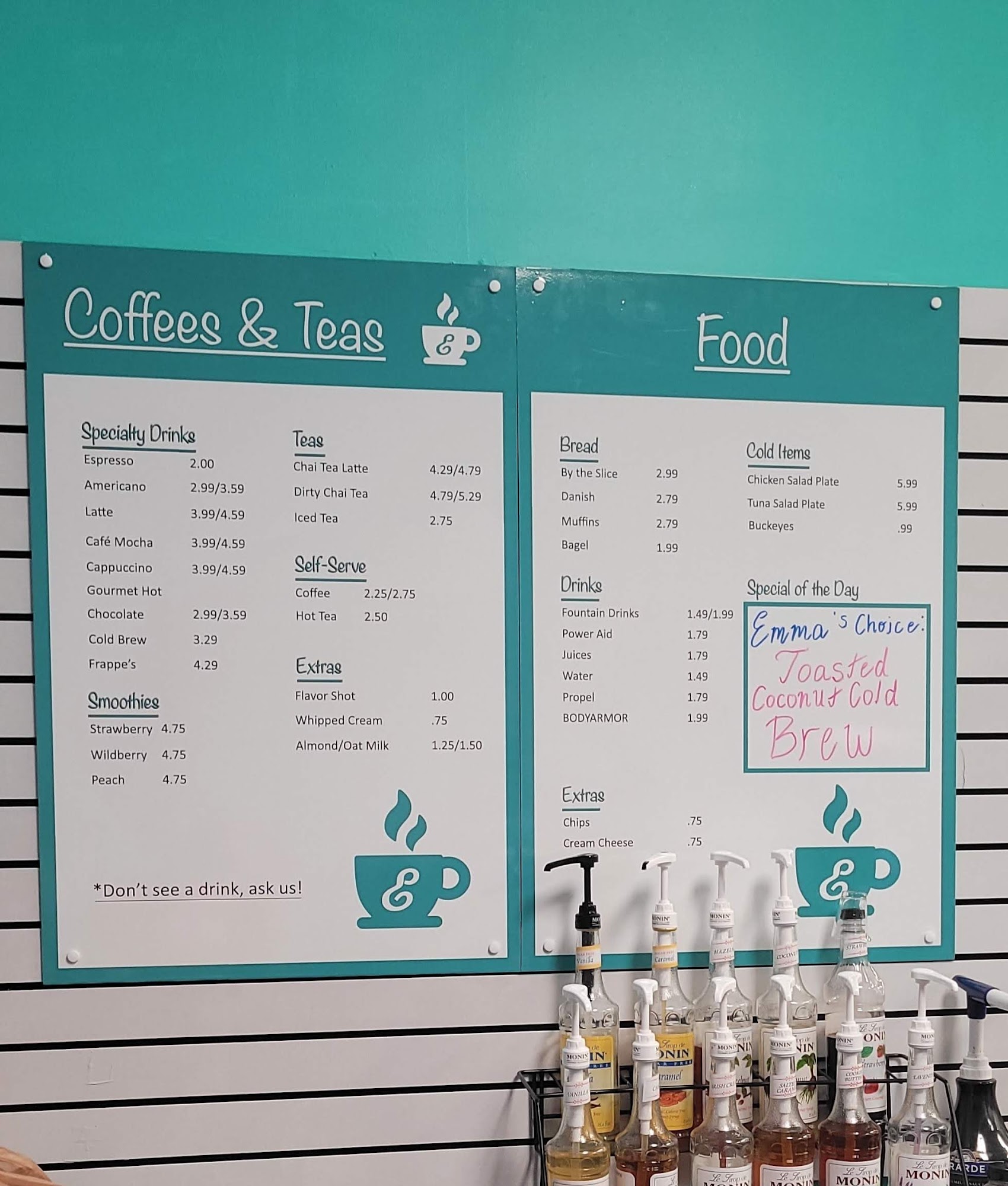 Emma's Cafe & Coffee Shop Menu