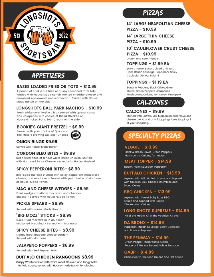Longshots Sports Bar & Grill, Cincinnati Menu, Reviews (27), Photos