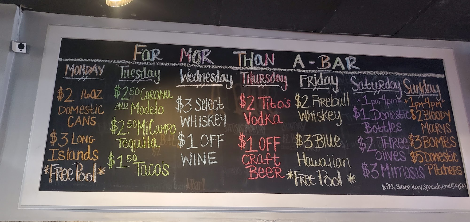 A Bar Menu