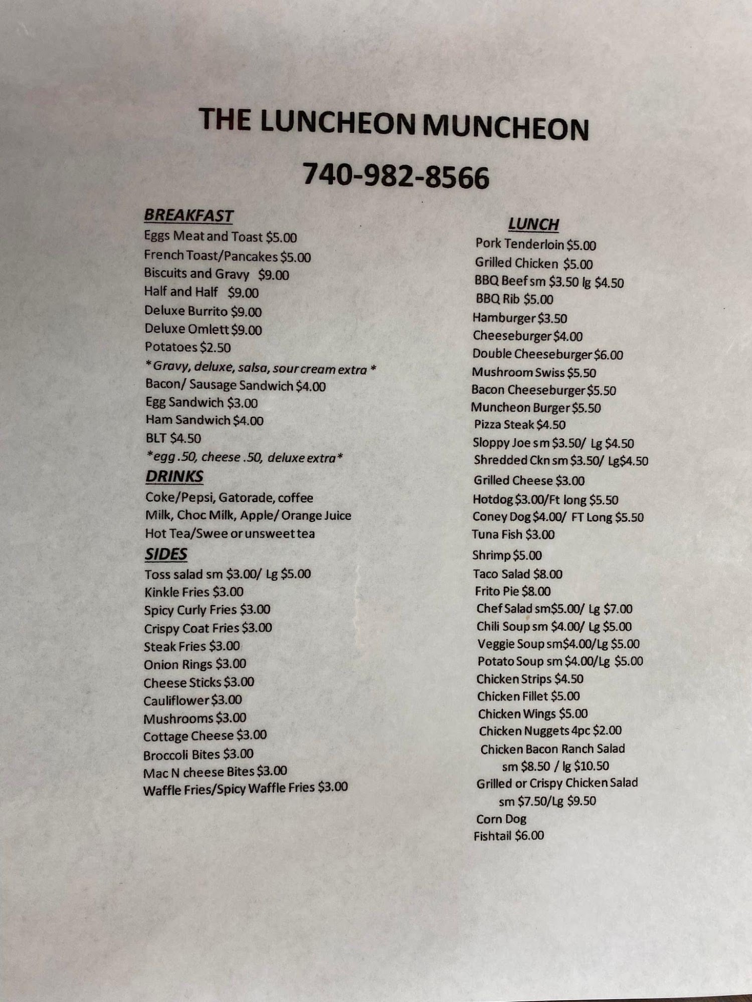 Luncheon Muncheon Menu