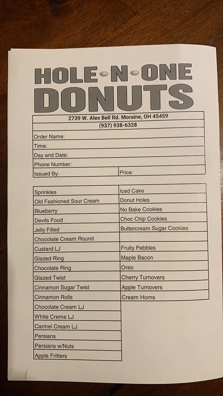 Hole N One Donuts Menu
