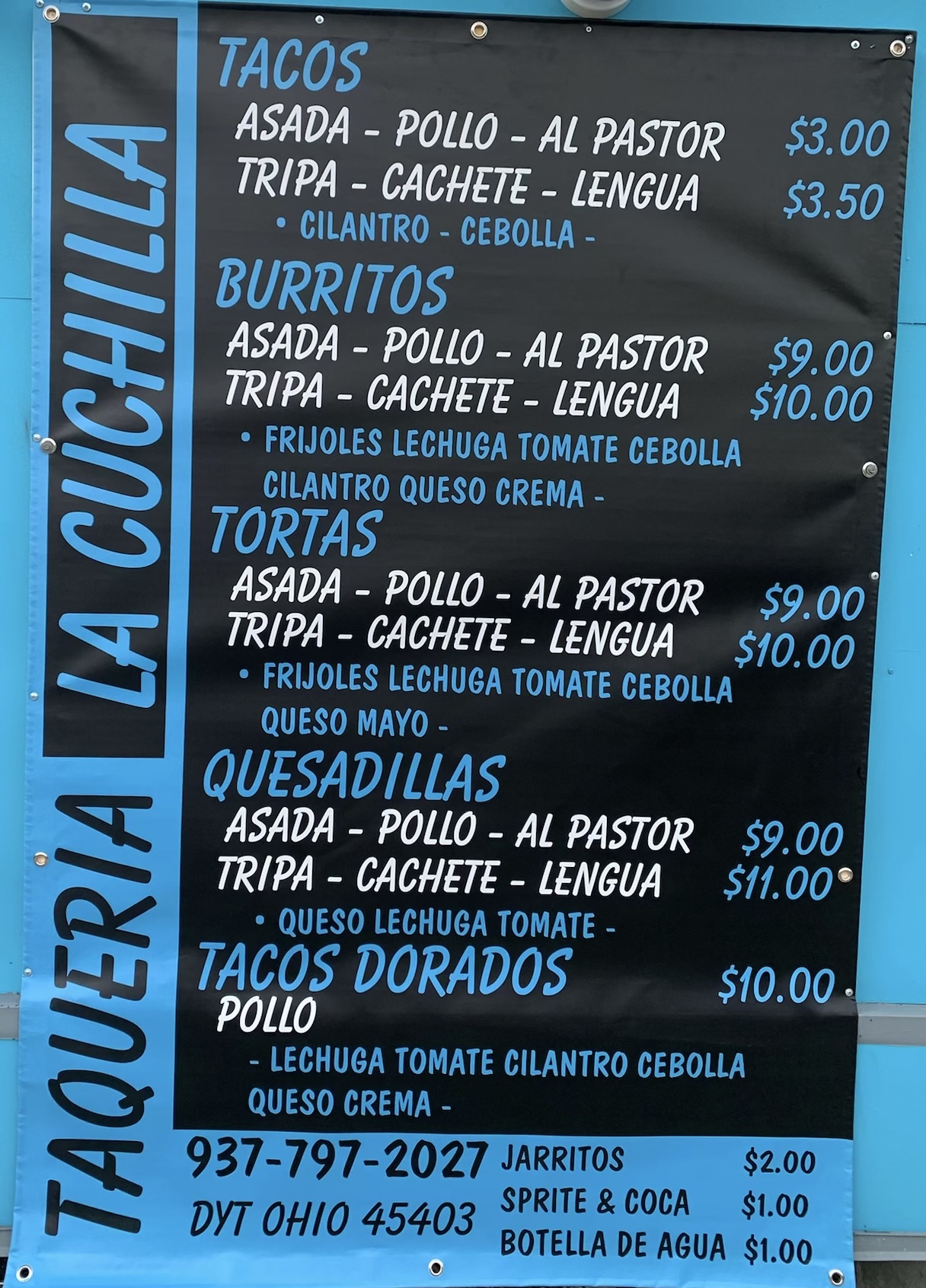 Taqueria la cuchilla Menu