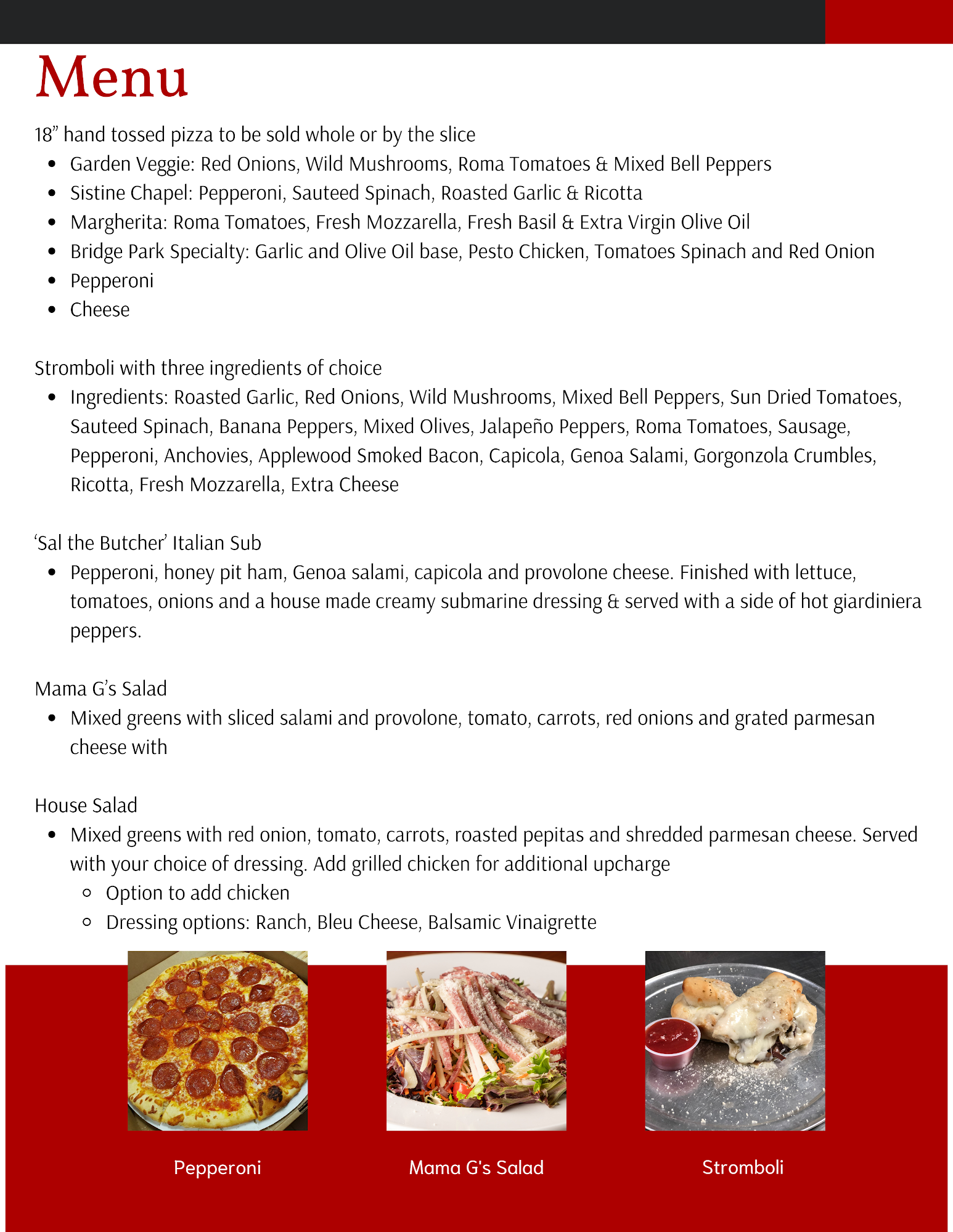 Gallo's Pizzeria Menu