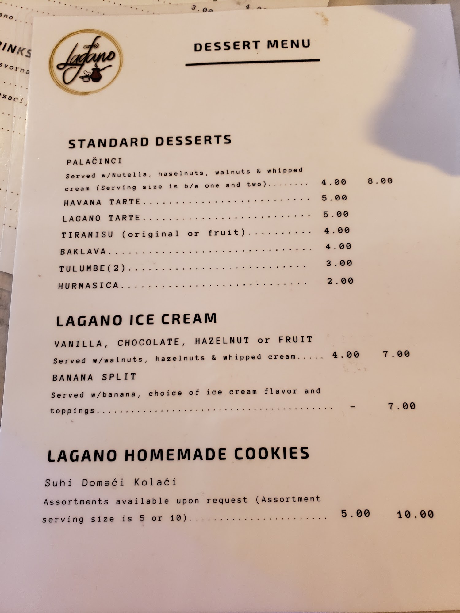 Lagano Cafe Menu