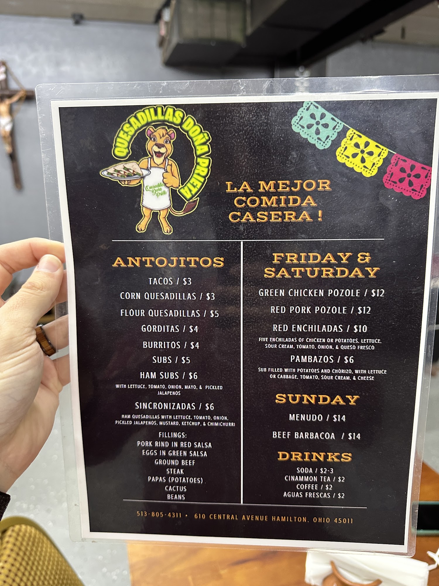 Quesadillas Doña Prieta Menu