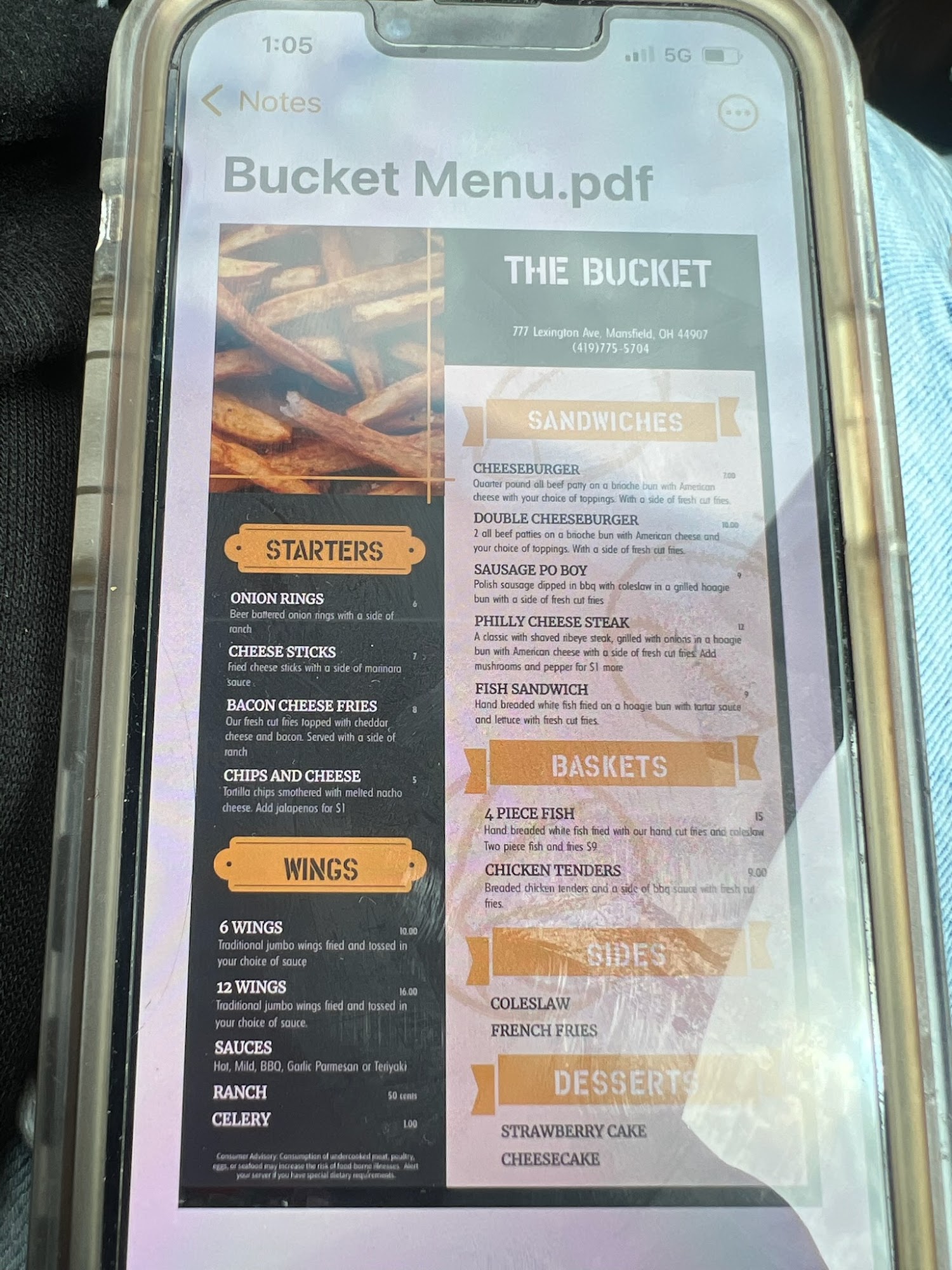 The Bucket Menu