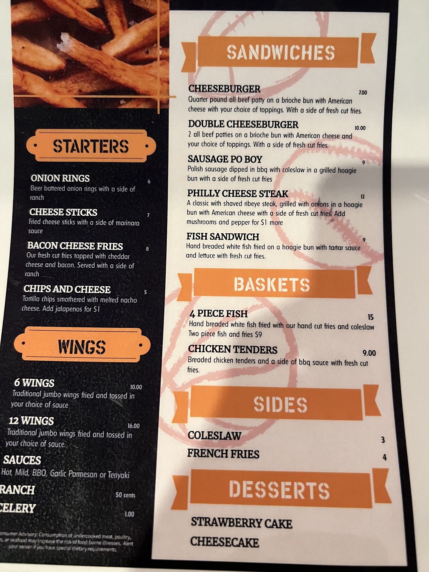 Anderson bar and grill Menu